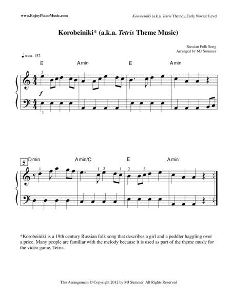 Tetris/Korobeiniki--Piano Solo (LH remains in the same position throughout!)