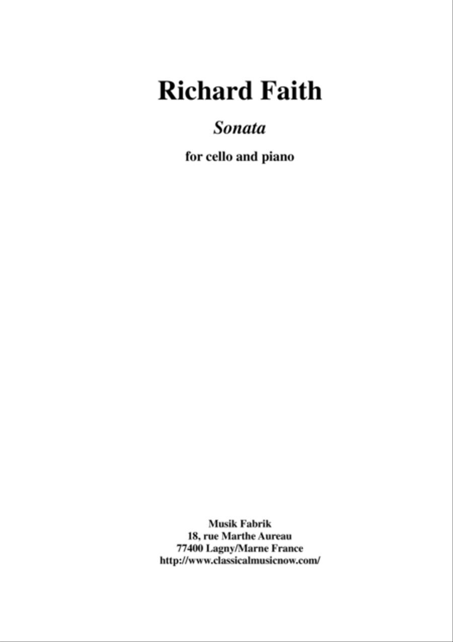 Richard Faith : Sonata for Cello and Piano Piano scores gallery preview page 1