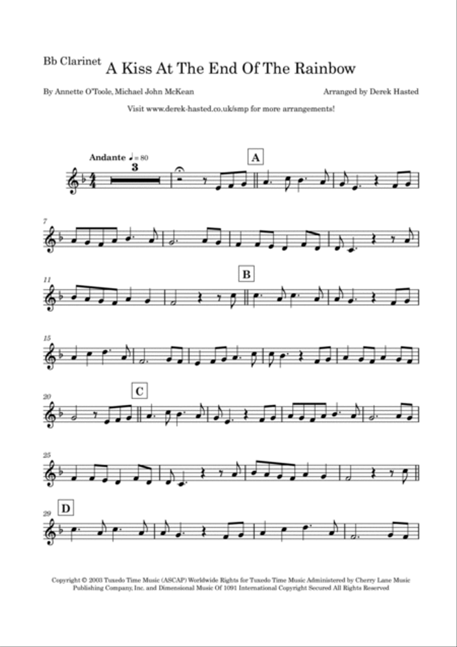 A Kiss At The End Of The Rainbow B-Flat Clarinet scores gallery preview page 4