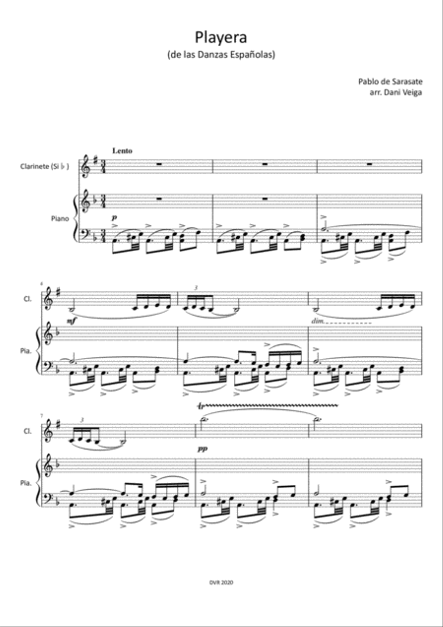 Pablo Sarasate - Playera (Clarinet and Piano) Clarinet Solo scores gallery preview page 3