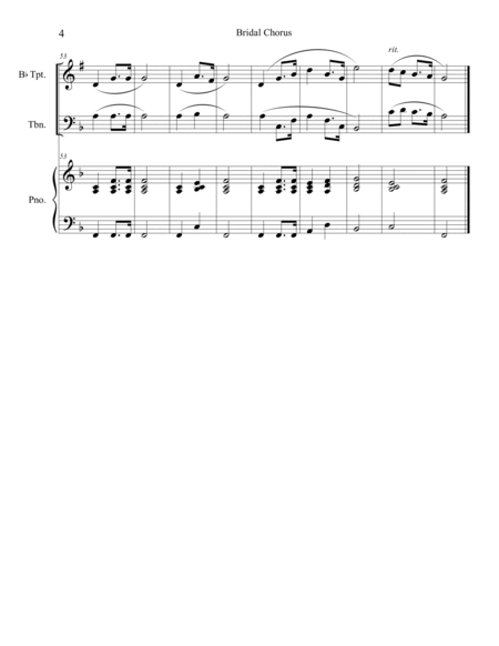Bridal Chorus (Here Comes the Bride) for Trumpet and Trombone Duet with Piano Accompaniment image number null