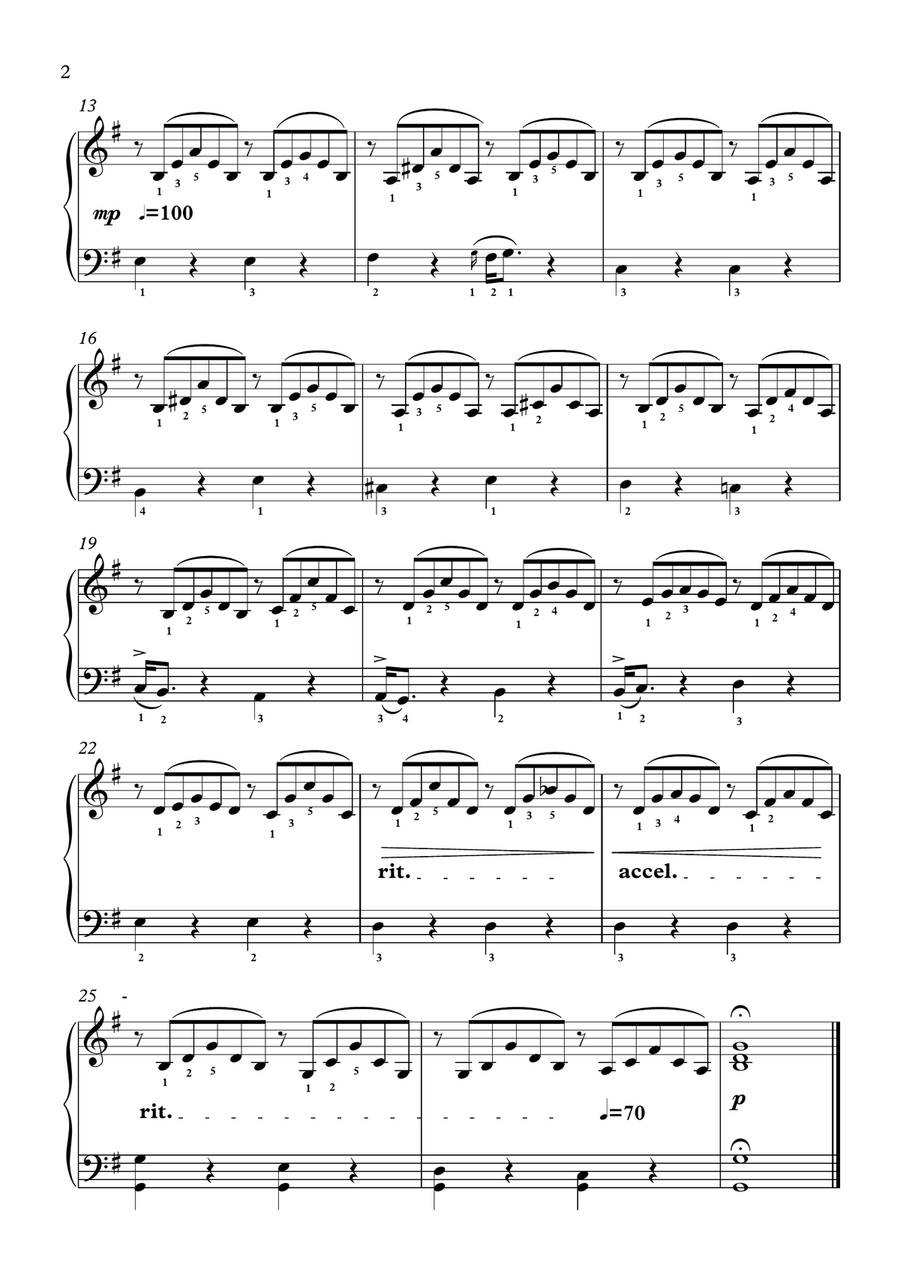 Five short melodic piano solo pieces with finger positions and mp3 image number null