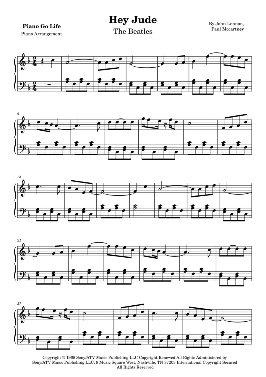 Hey Jude Piano Solo scores gallery preview page 1