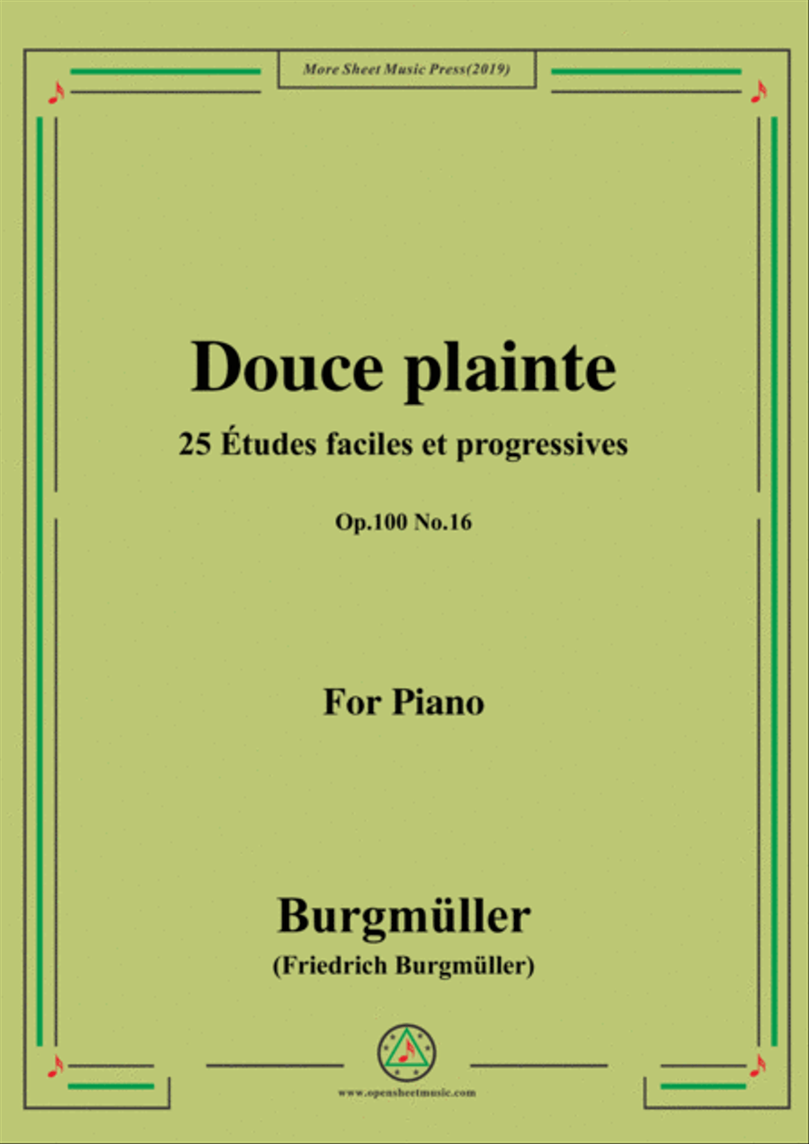 Burgmüller-25 Études faciles et progressives, Op.100 No.16,Douce plainte Piano Solo scores gallery preview page 1