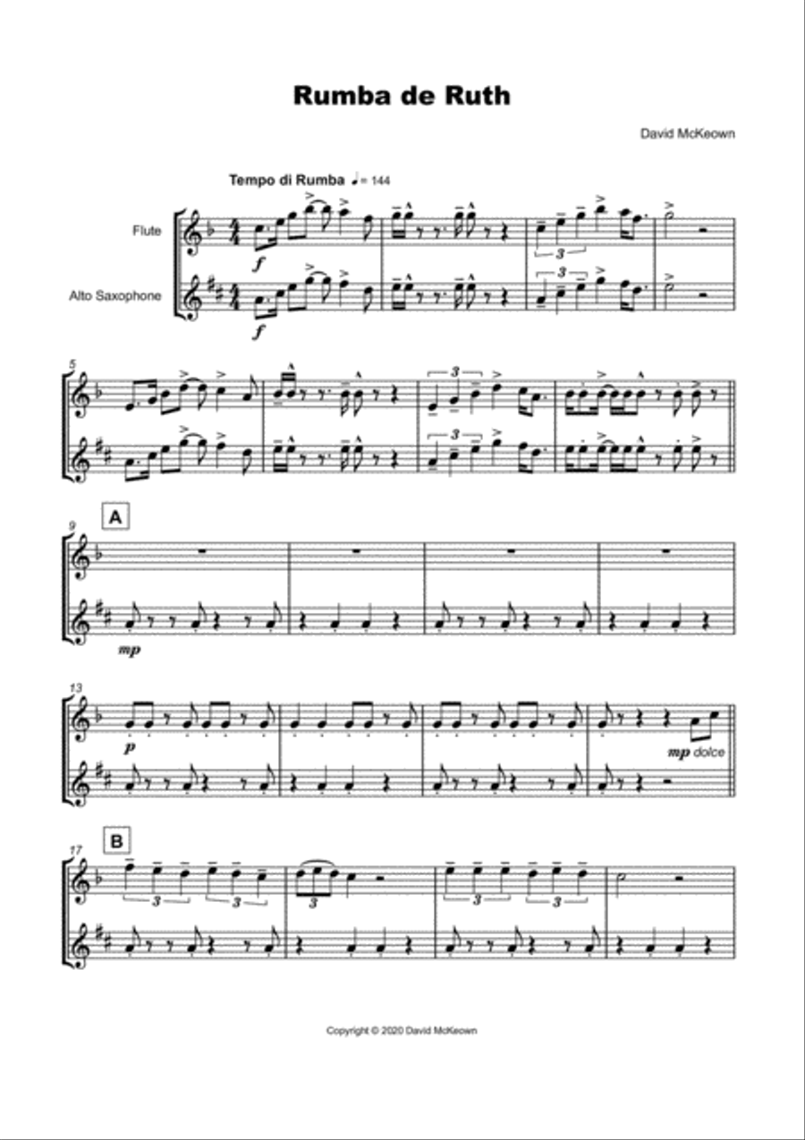 Rumba de Ruth, for Flute and Alto Saxophone Duet Woodwind Duet scores gallery preview page 2