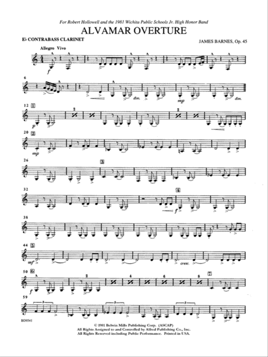 Alvamar Overture: E-flat Contrabass Clarinet Concert Band scores gallery preview page 1