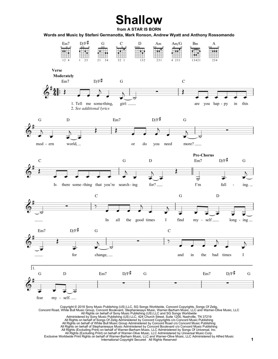 Shallow (from A Star Is Born) Acoustic Guitar scores gallery preview page 1