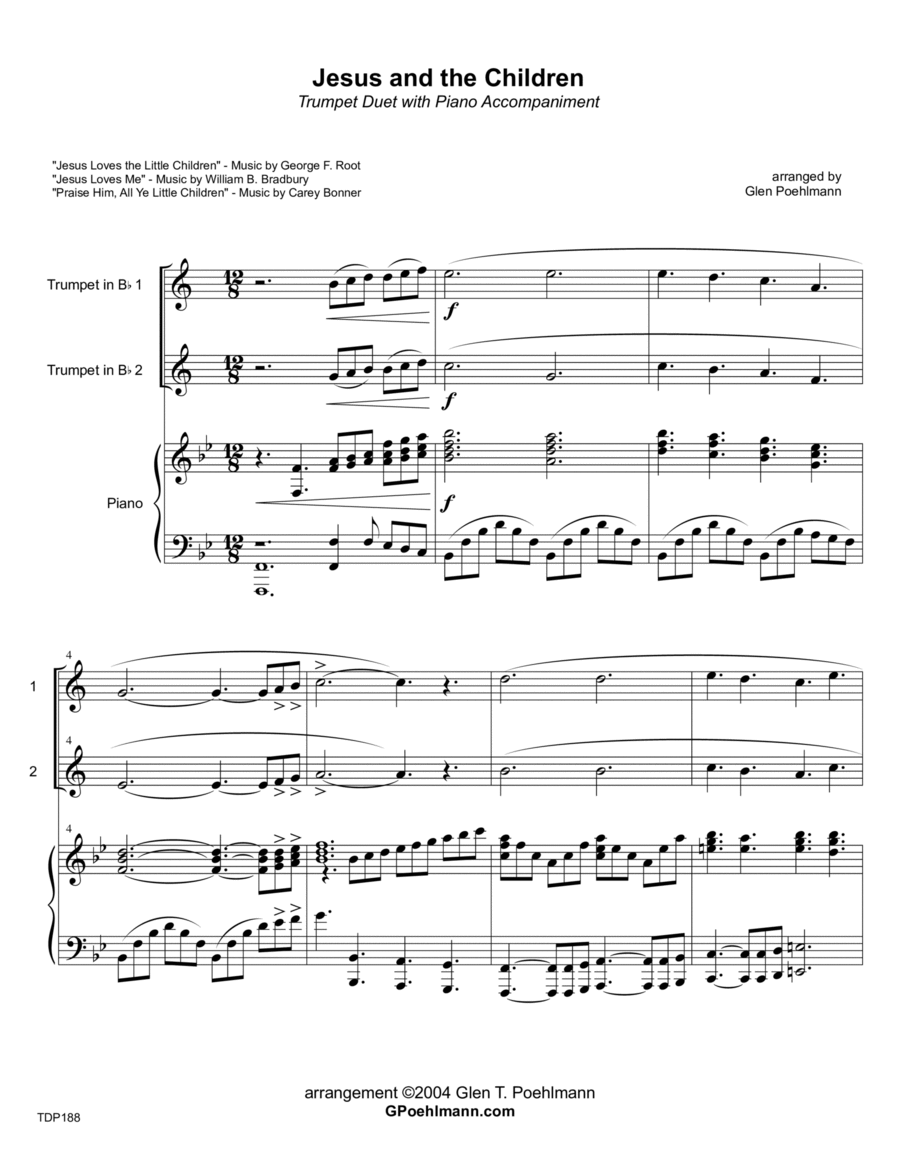 JESUS AND THE CHILDREN (hymn medley) - TRUMPET DUET with Piano Accompaniment Trumpet Duet scores gallery preview page 1