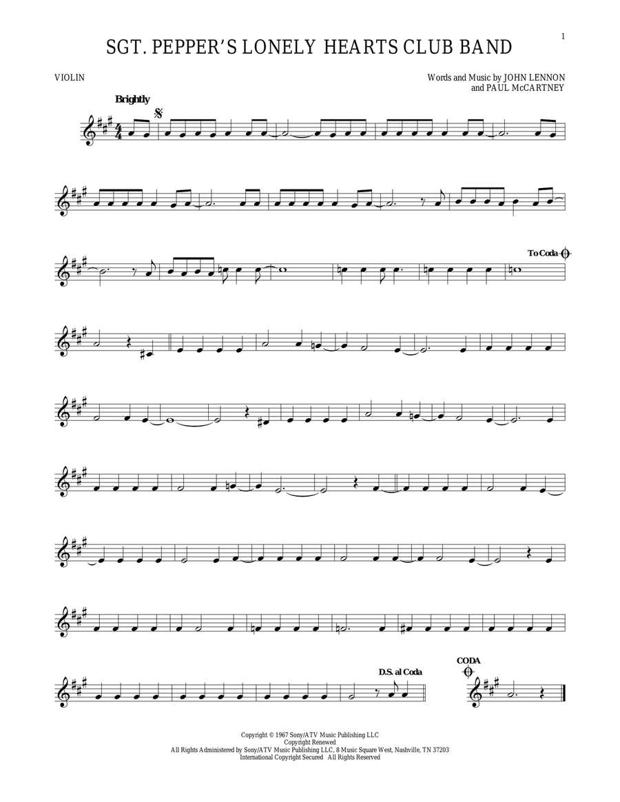 Sgt. Pepper's Lonely Hearts Club Band Violin Solo scores gallery preview page 1