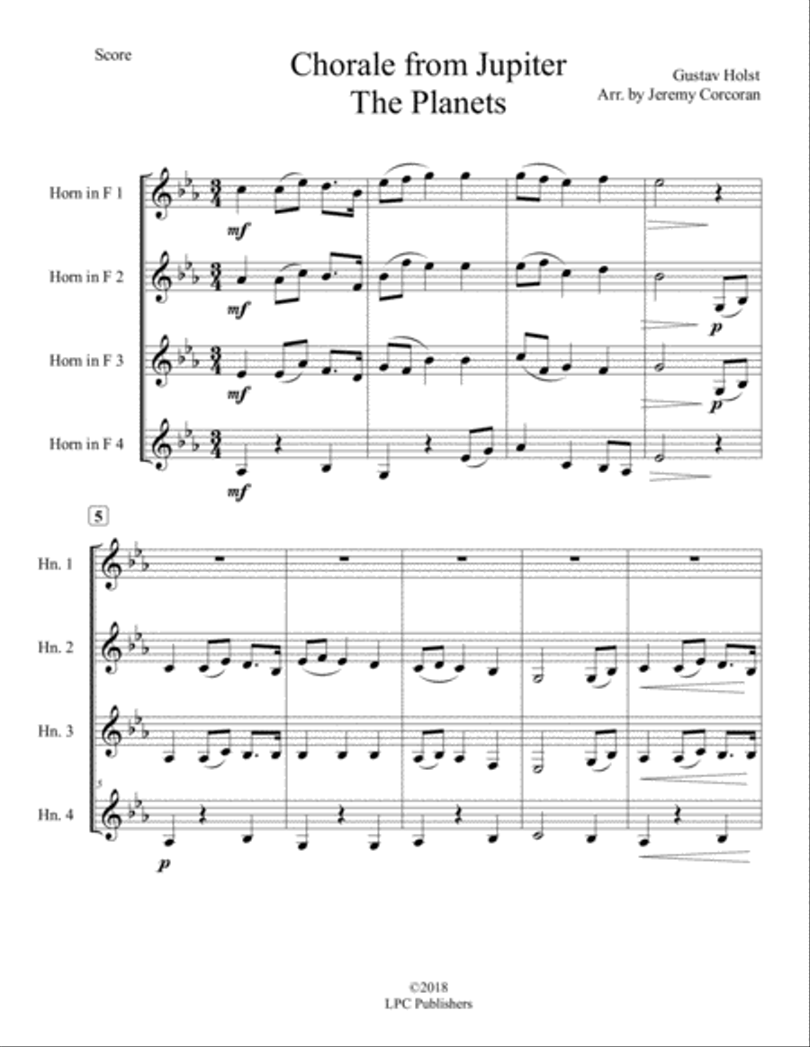 Chorale from Jupiter for French Horn Quartet French Horn Quartet scores gallery preview page 2