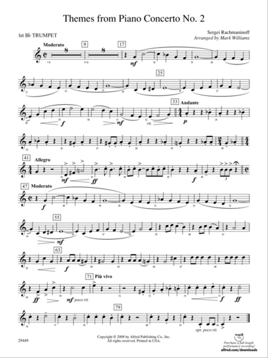 Themes from Piano Concerto No. 2: 1st B-flat Trumpet Concert Band scores gallery preview page 1