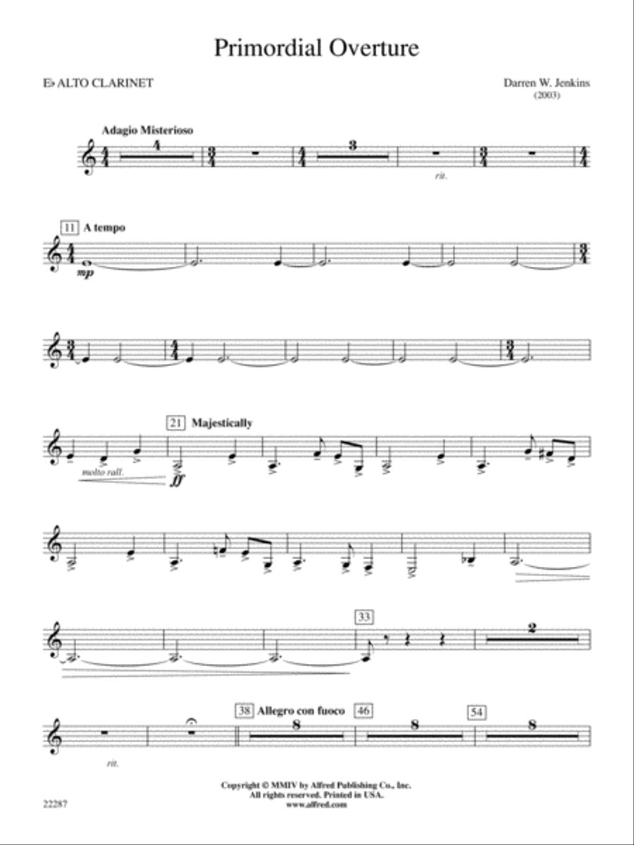 Primordial Overture: E-flat Alto Clarinet Concert Band scores gallery preview page 1