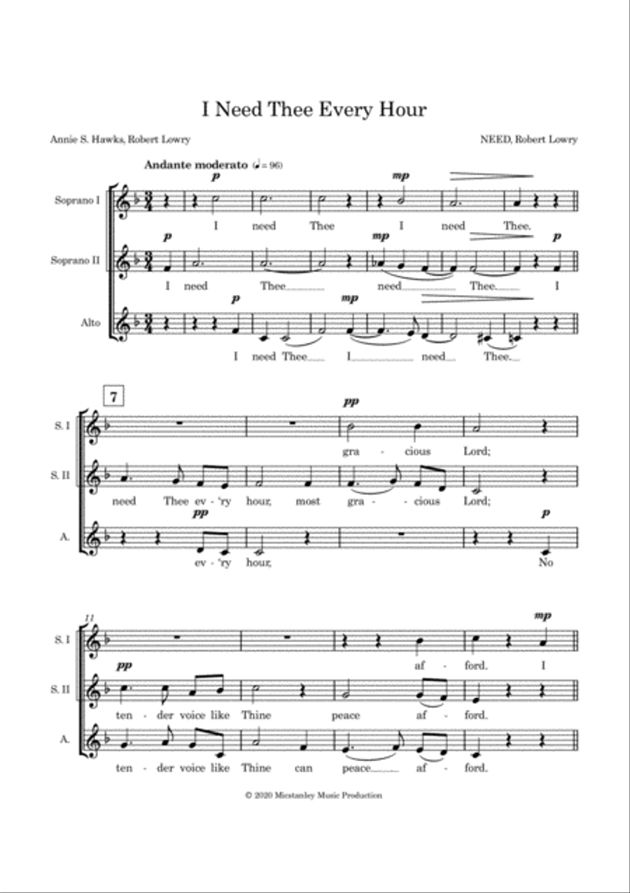 I Need Thee Every Hour - SSA A Cappella SSA scores gallery preview page 2