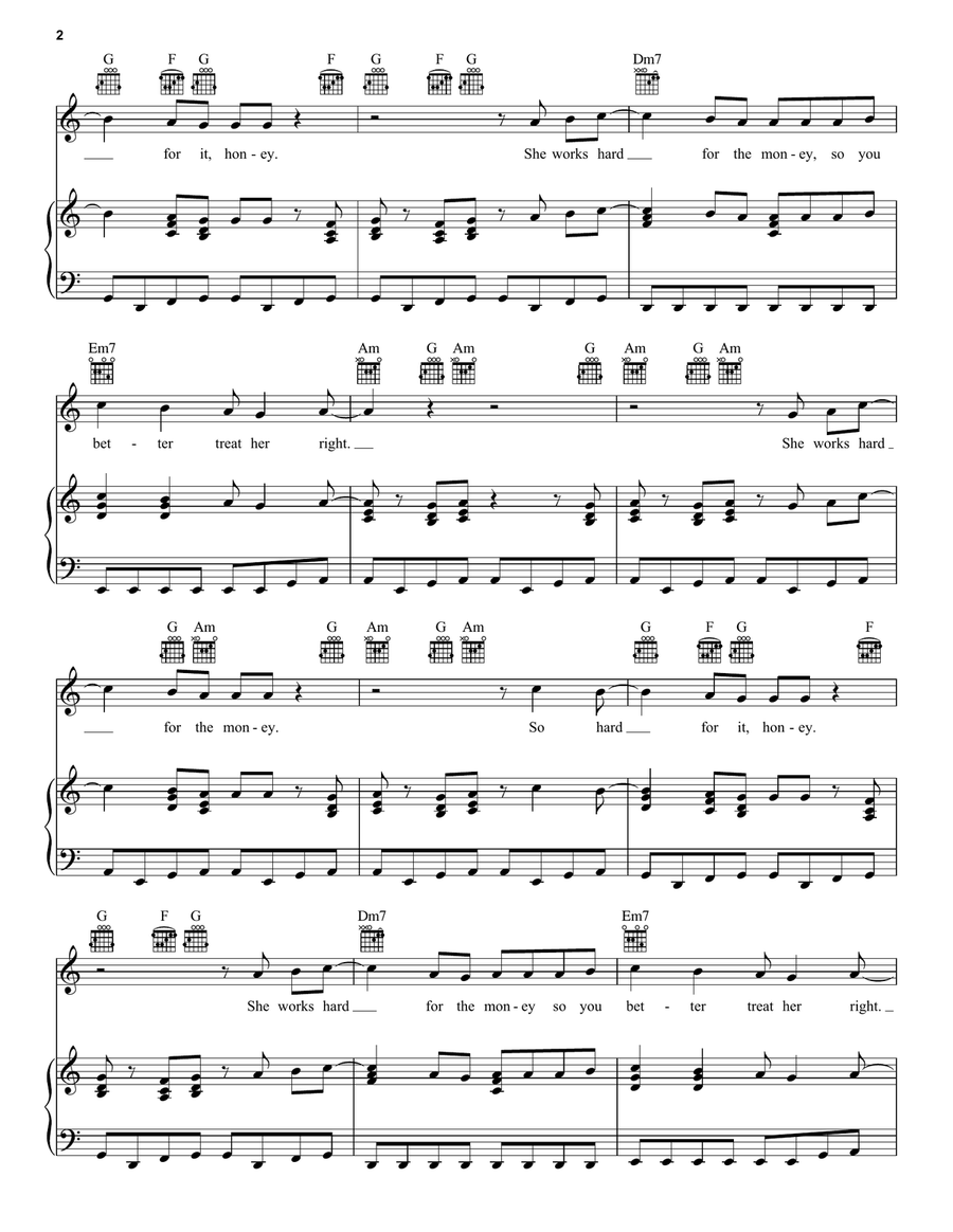 She Works Hard For The Money Piano, Vocal, Guitar scores gallery preview page 2