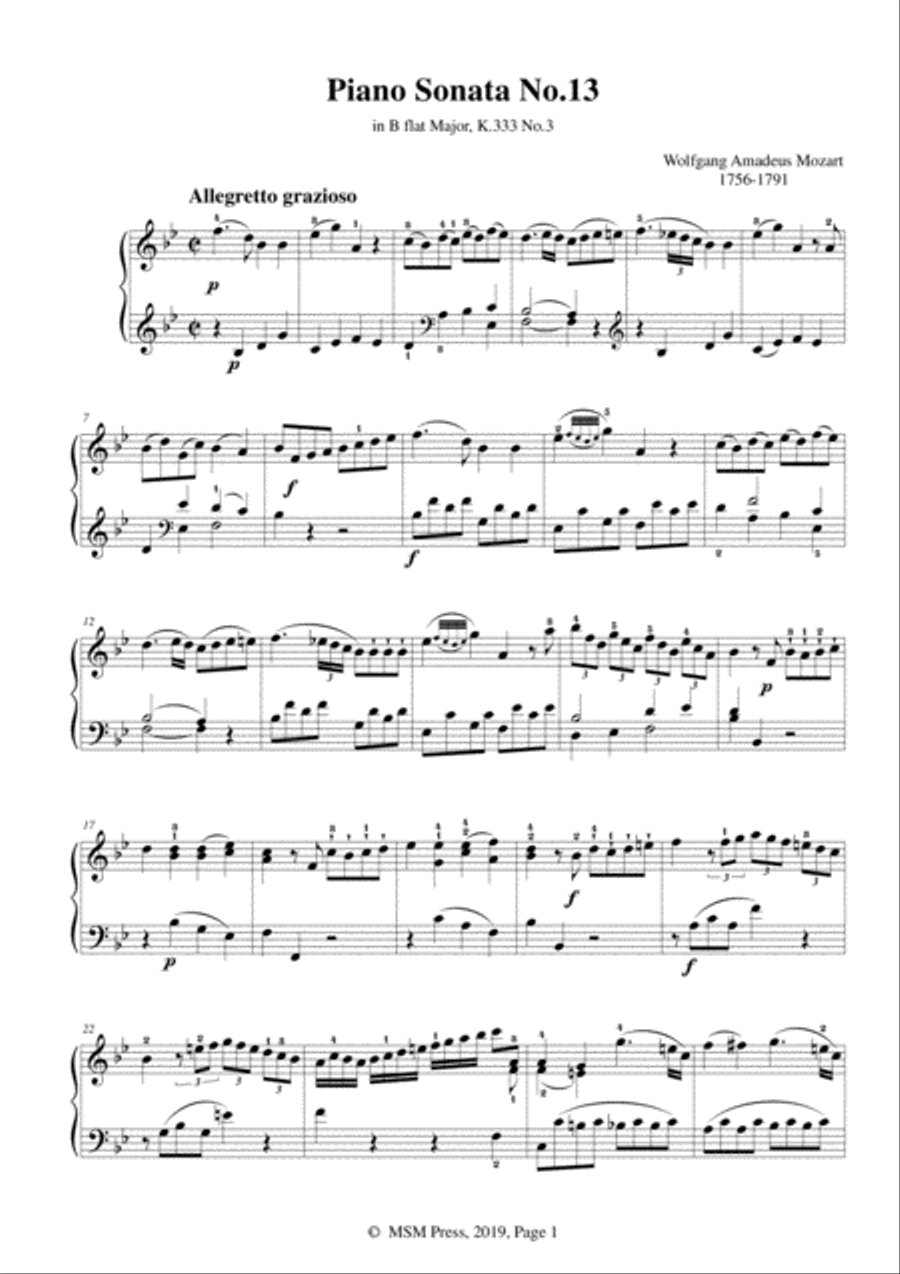 Mozart-Piano Sonata No.13 in B flat Major,K.333,No.3 Piano Solo scores gallery preview page 3