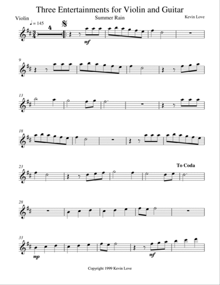 Three Entertainments for Violin and Guitar - Summer Rain - Score and Parts String Duet scores gallery preview page 5