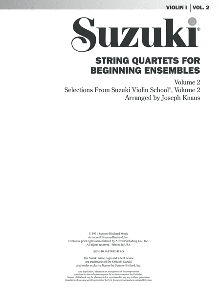String Quartets for Beginning Ensembles, Volume 2: 1st Violin