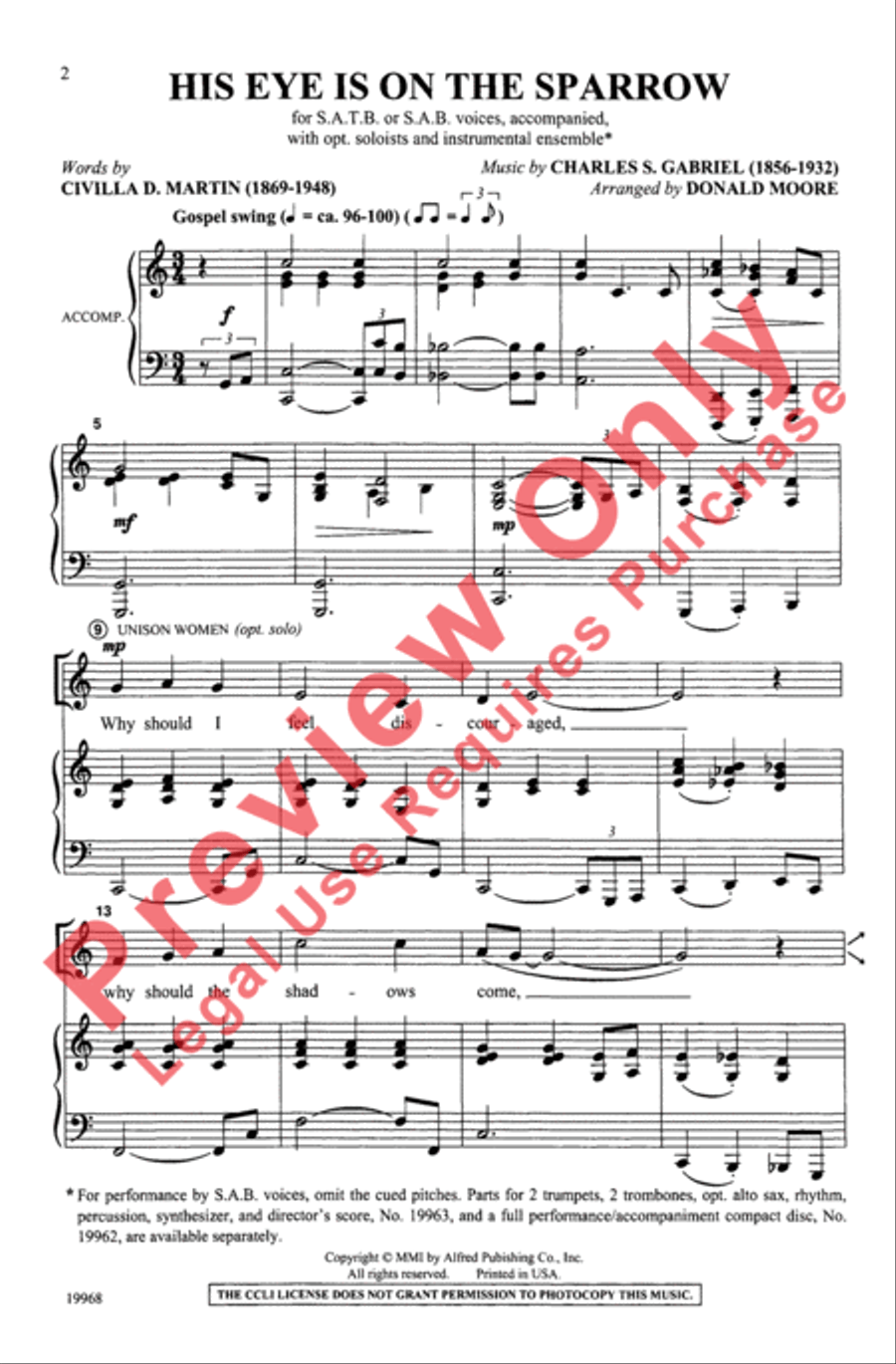 His Eye Is on the Sparrow 4-Part scores gallery preview page 2