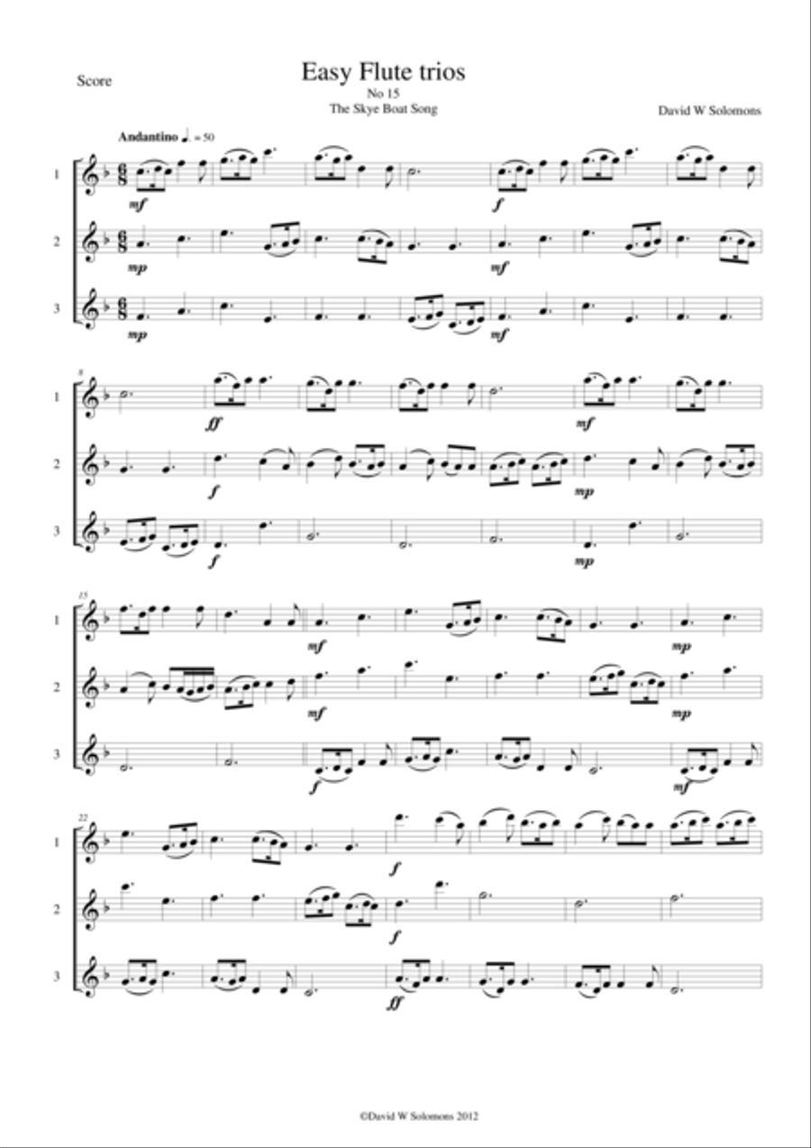 The Skye boat song (Speed bonny boat) for flute trio Flute Trio scores gallery preview page 1