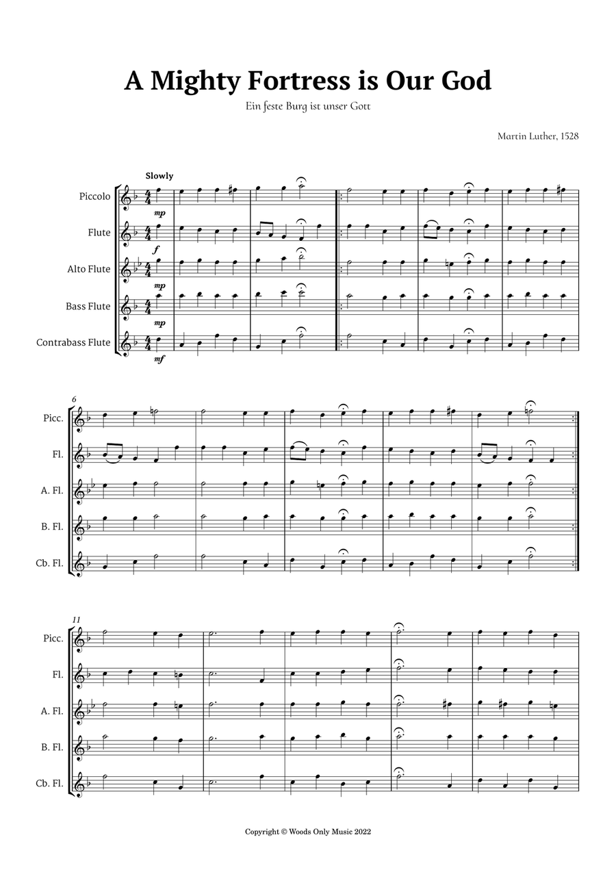 A Mighty Fortress is Our God by Luther for Flute Choir Quintet Woodwind Quintet scores gallery preview page 2