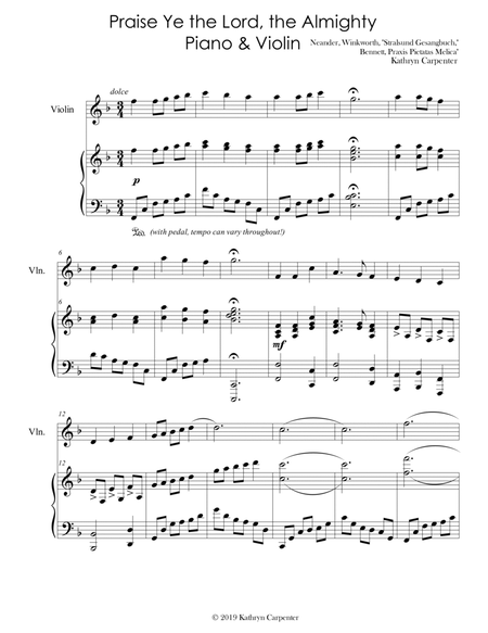 Praise Ye the Lord, the Almighty (Advanced Piano & Violin) image number null