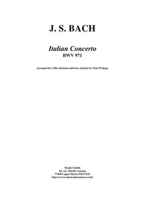 Book cover for J. S. Bach: Italian Concerto BWV 971, arranged for three Bb clarinets and bass clarinet
