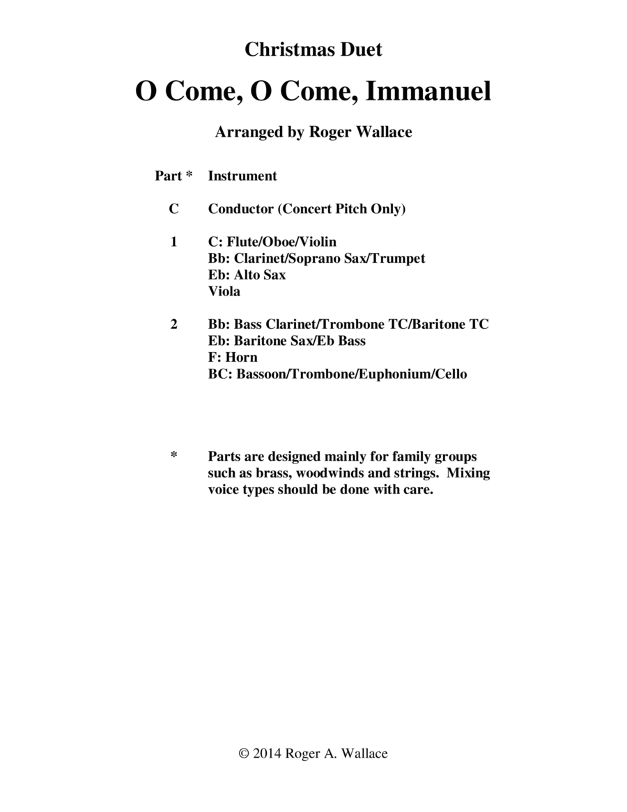 O Come, O Come, Immanuel (Emmanuel) - Mixed Duet Score and Parts scores gallery preview page 1