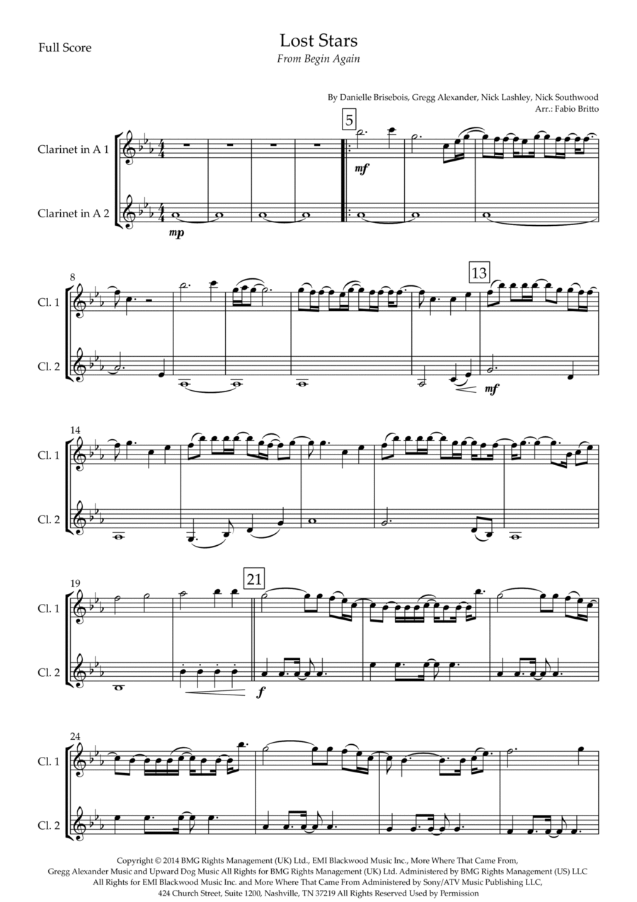 Lost Stars Lost Stars Clarinet Duet scores gallery preview page 1