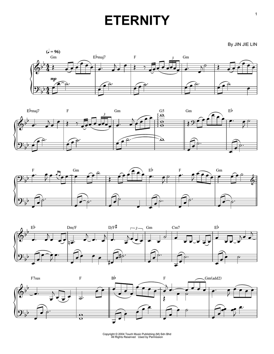 Eternity Piano Solo scores gallery preview page 1