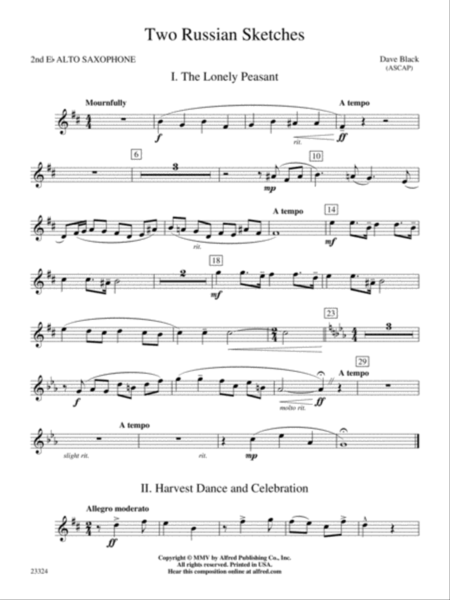 Two Russian Sketches: 2nd E-flat Alto Saxophone Concert Band scores gallery preview page 1