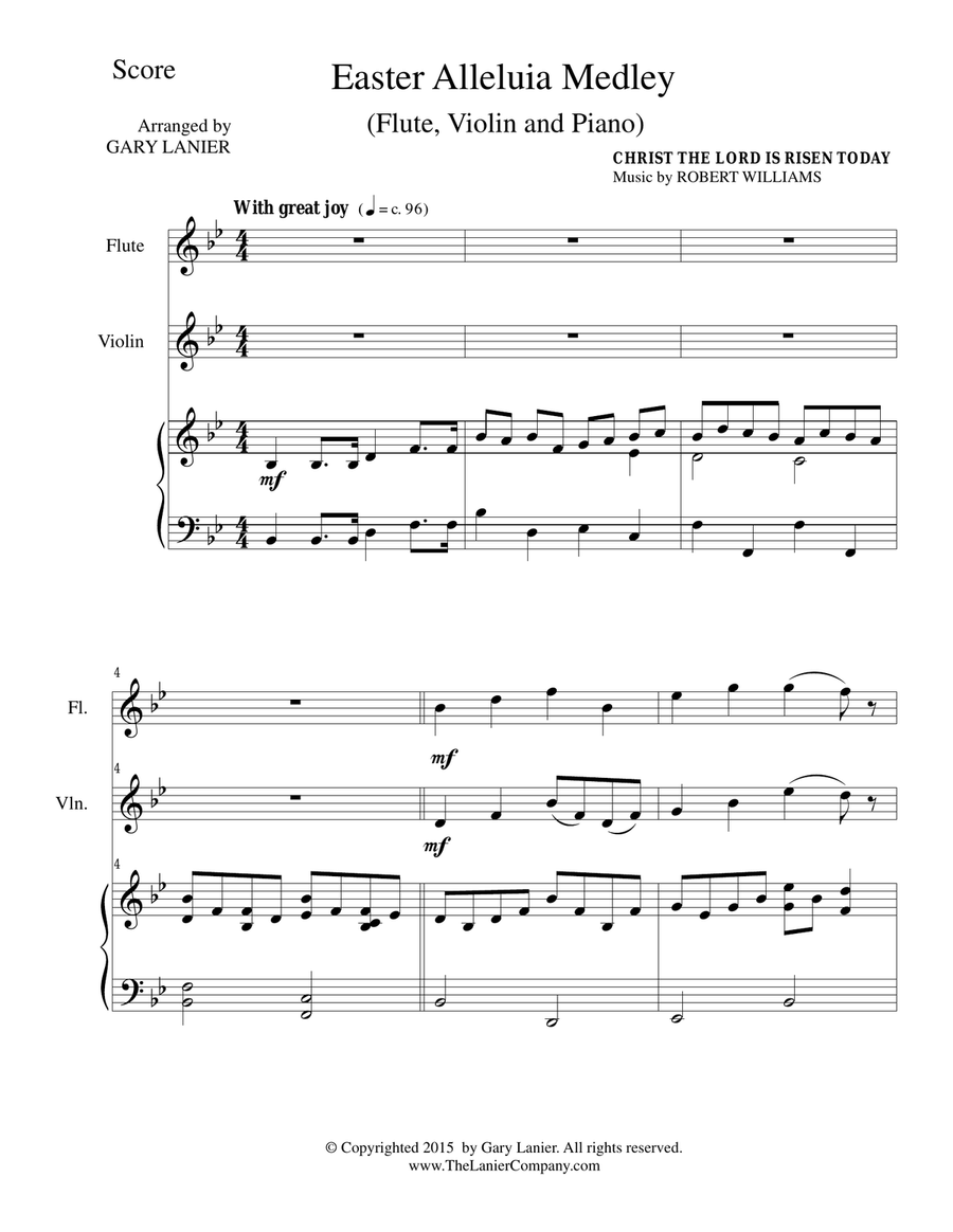 EASTER ALLELUIA MEDLEY (Trio – Flute, Violin /Piano) Score and Parts image number null