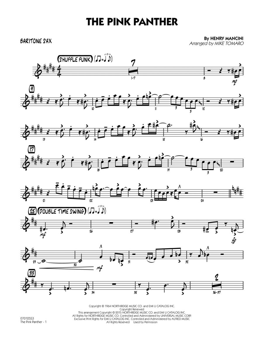The Pink Panther (arr. Mike Tomaro) - Baritone Sax Jazz Ensemble scores gallery preview page 1