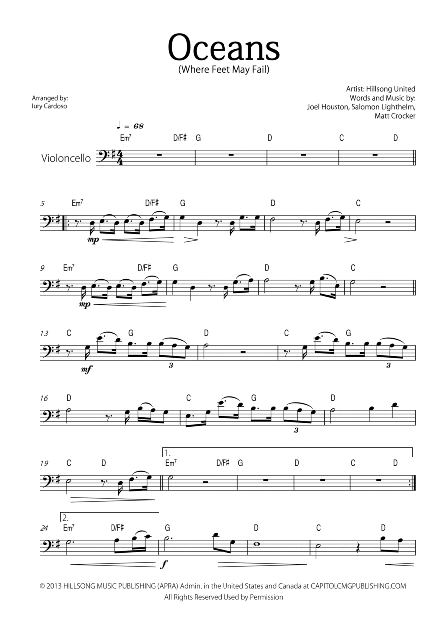 Oceans (Where Feet May Fail) Cello Solo scores gallery preview page 1