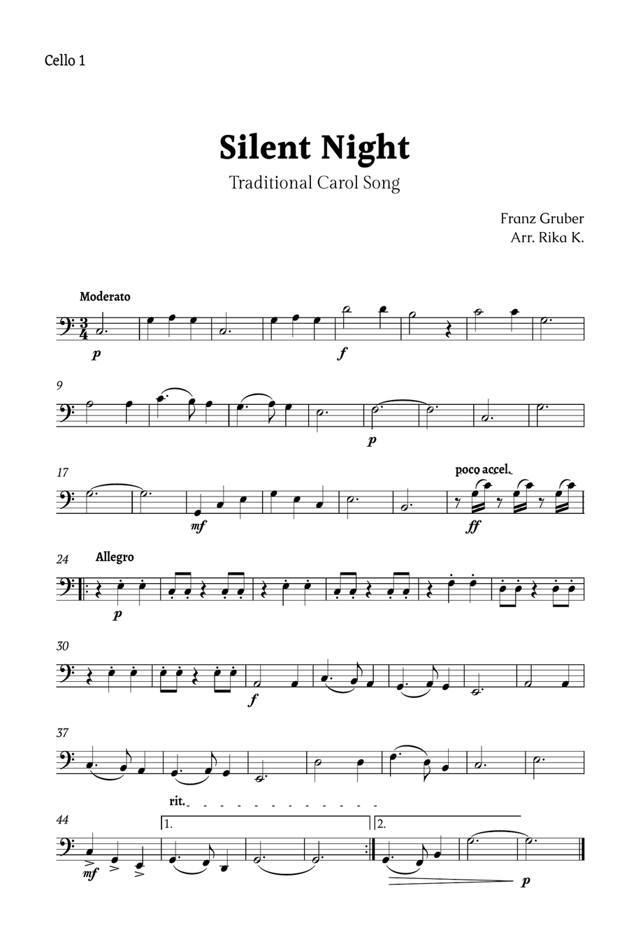 Silent Night for Cello Trio String Trio scores gallery preview page 3