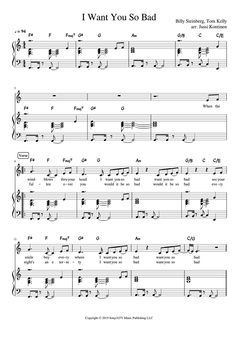 I Want You So Bad Piano, Vocal scores gallery preview page 1