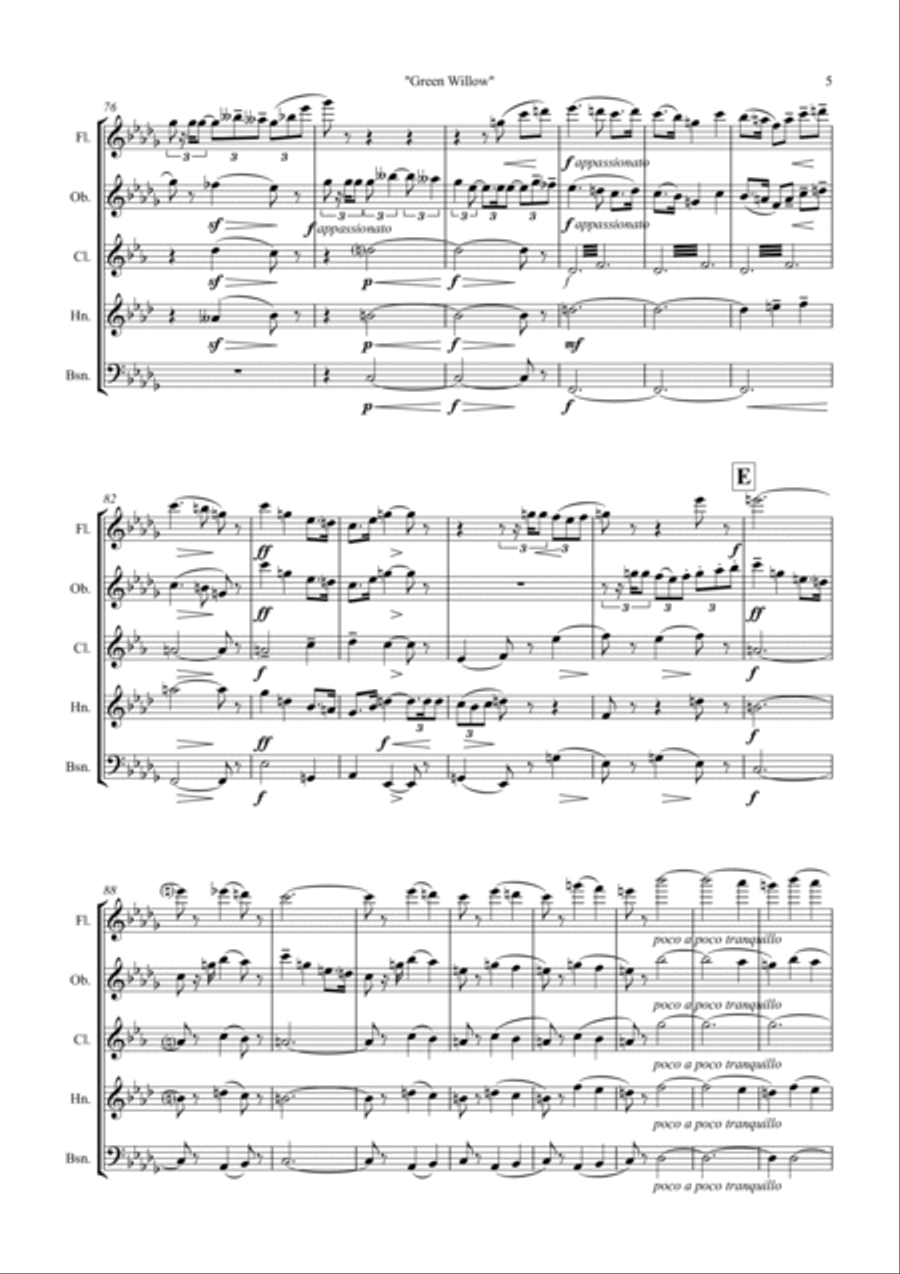 George Butterworth: The Banks of Green Willow (Idyll) - wind quintet Woodwind Quintet scores gallery preview page 5