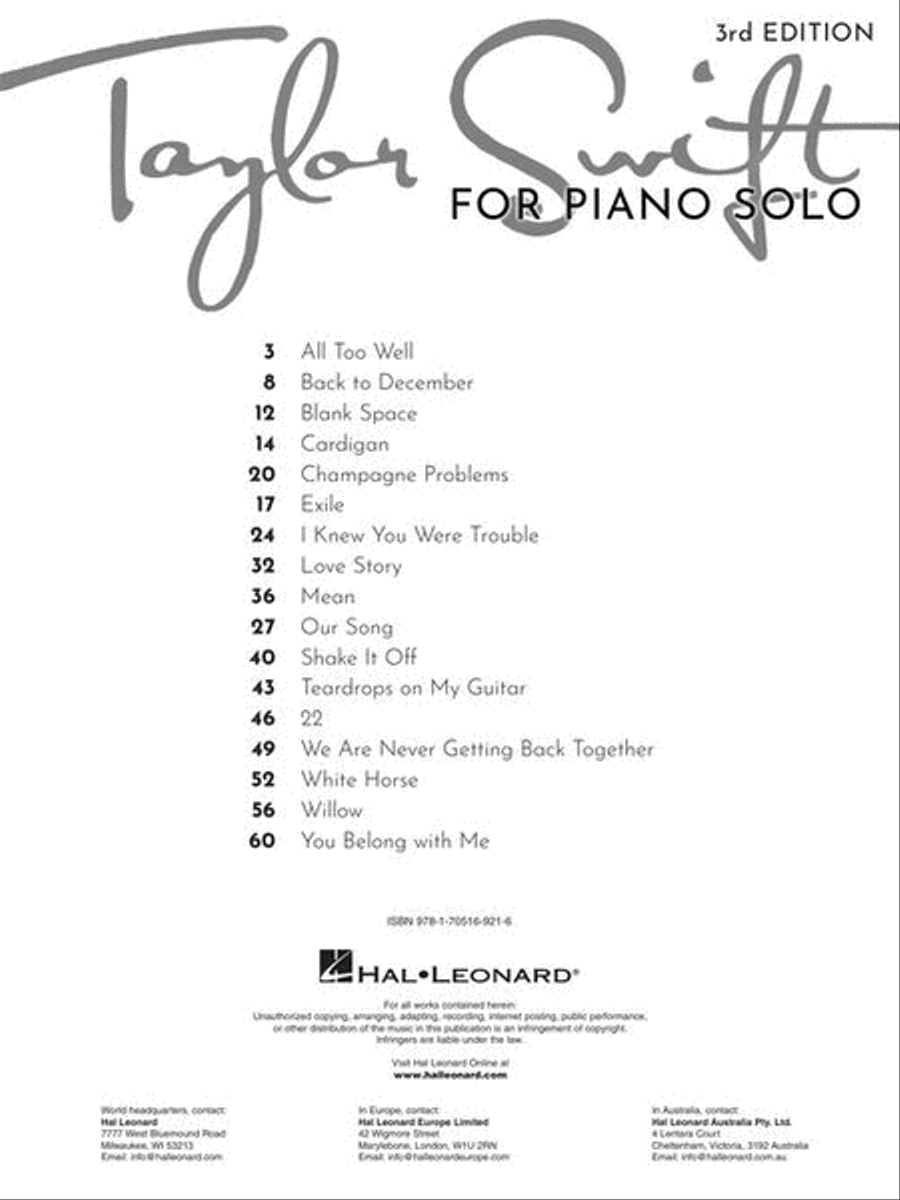 Taylor Swift for Piano Solo – 3rd Edition Piano Solo scores gallery preview page 3