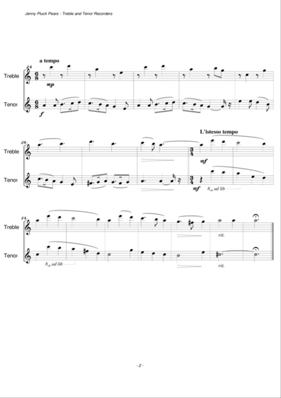 Jenny Pluck Pears (Treble and Tenor Recorder Duet) Woodwind Duet scores gallery preview page 3
