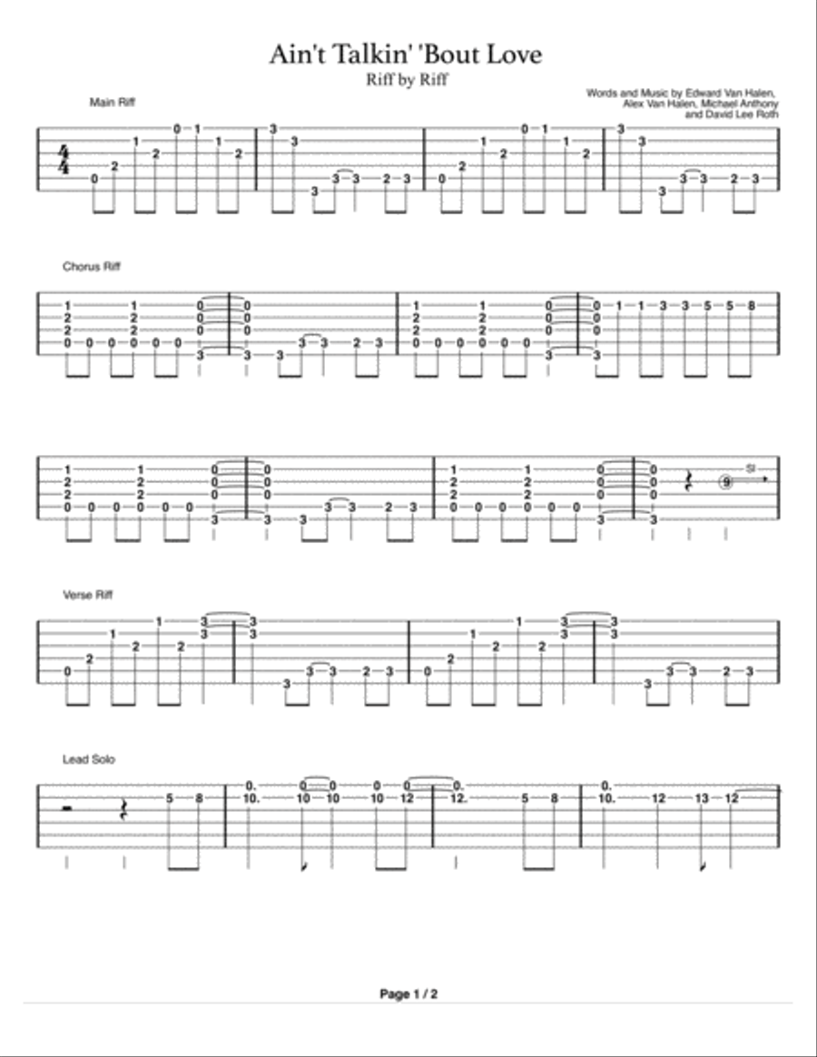Ain't Talkin' 'bout Love Electric Guitar scores gallery preview page 1
