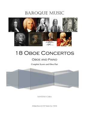 Book cover for 18 Oboe Concertos various composers, for Oboe and Piano - Scores and Oboe Part