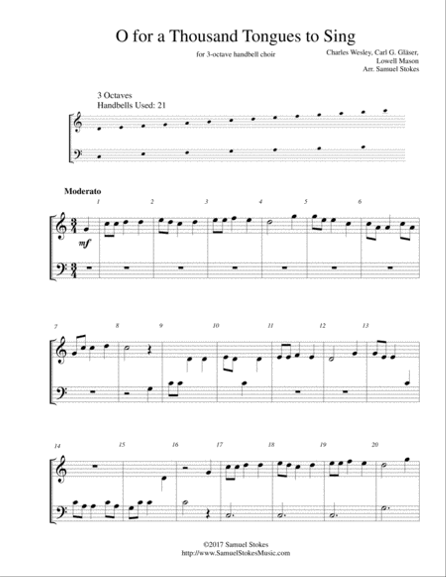 O for a Thousand Tongues to Sing - for 3-octave handbell choir 3-Octaves scores gallery preview page 1
