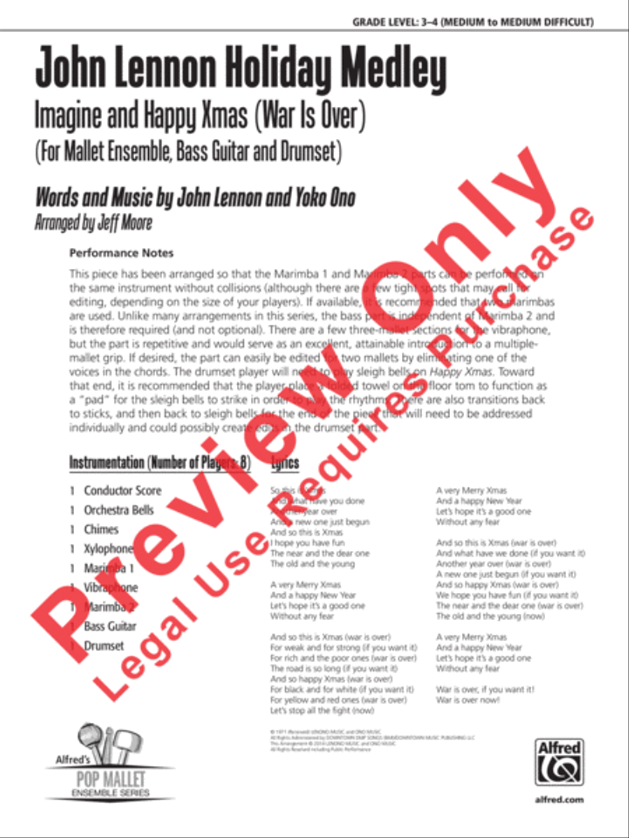 John Lennon Holiday Medley Percussion Ensemble scores gallery preview page 2