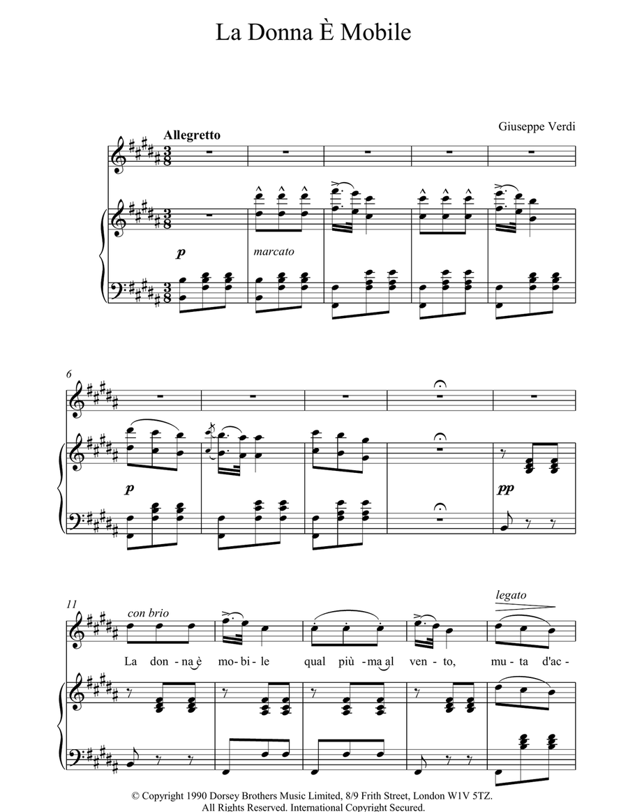 La Donna e Mobile by Giuseppe Verdi Piano, Vocal, Guitar - Digital Sheet Music