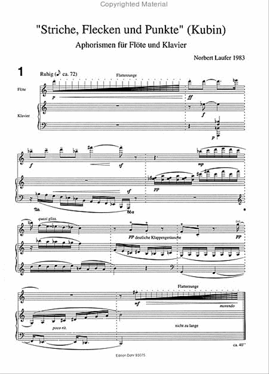 Striche, Flecken und Punkte (1983) -Aphorismen für Flöte und Klavier- Flute Solo scores gallery preview page 2
