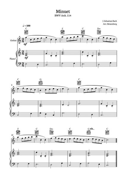 Minuet - Bach for Guitar with piano. image number null