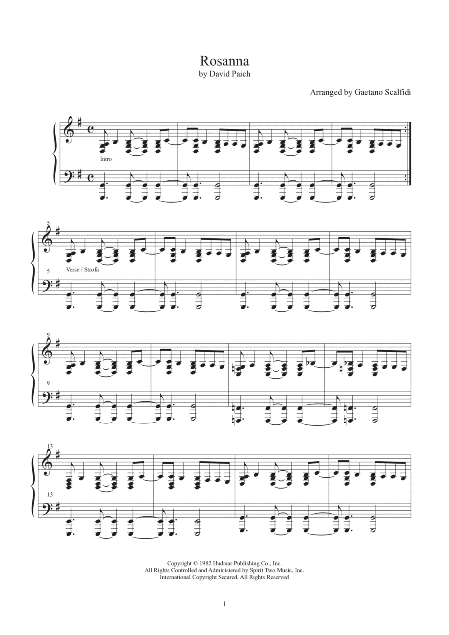 Rosanna Piano Solo scores gallery preview page 1
