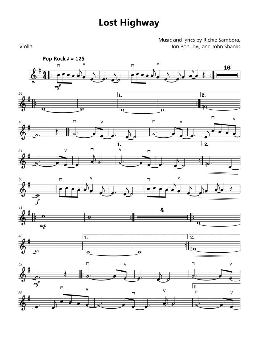 Lost Highway Lost Highway Violin Solo scores gallery preview page 1
