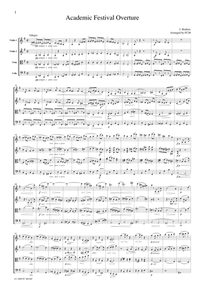 Brahms Academic Festival Overture, for string quartet, CB301 image number null