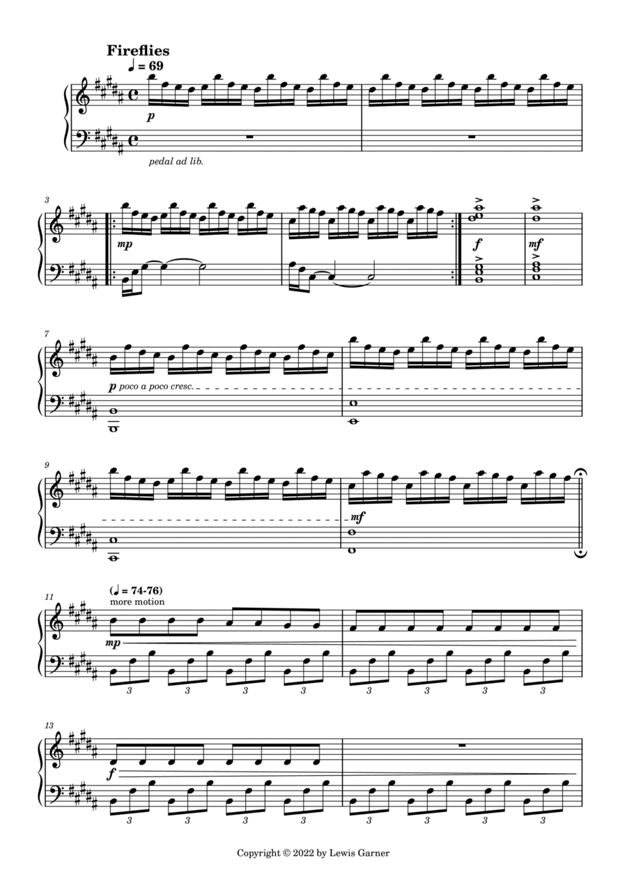 Fireflies Piano Solo scores gallery preview page 1