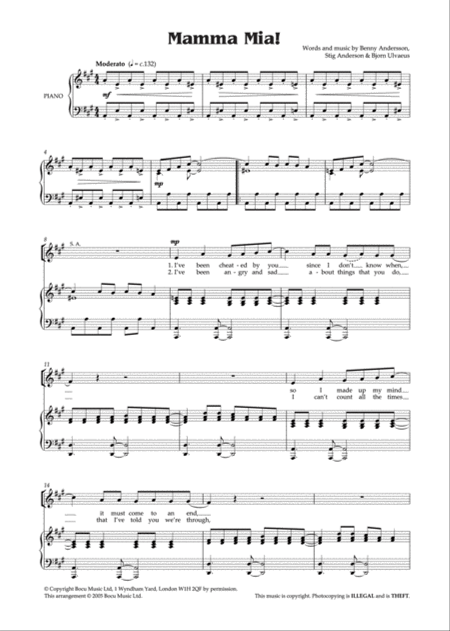 ABBA -- Mamma Mia and Other ABBA Hits 4-Part scores gallery preview page 2